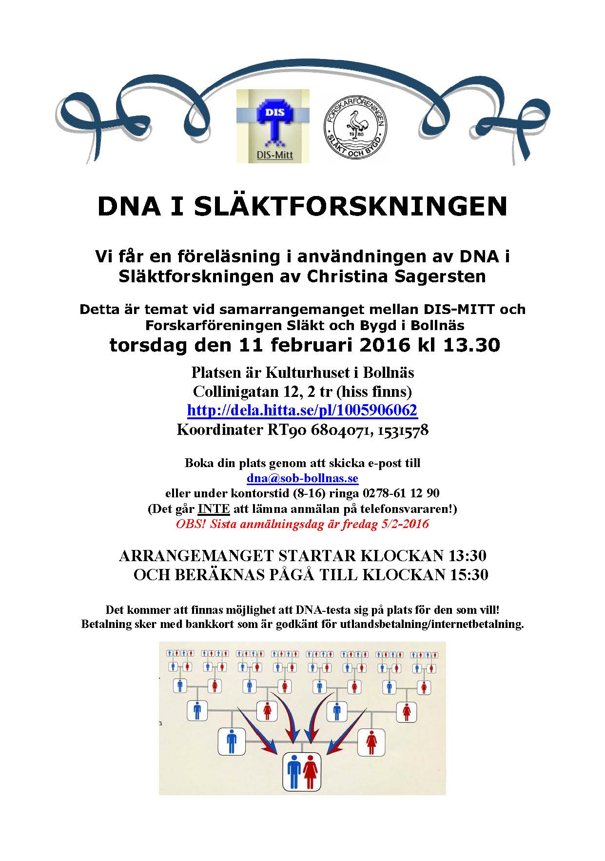 Affisch Föredrag DNA Bollnäs 2016-02-11